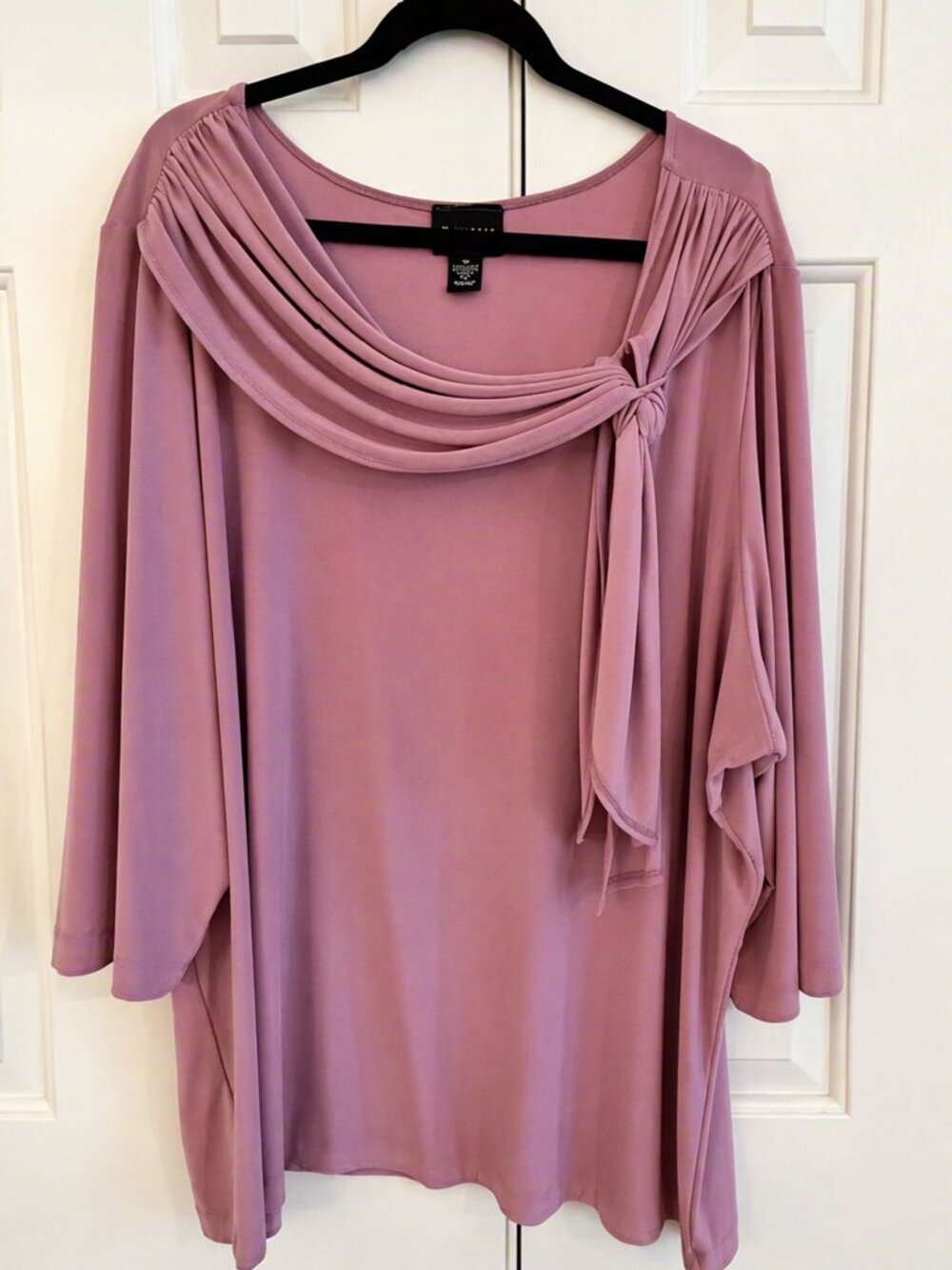 Dusty Rose Blouse Tie Neck Draped Career Casual Top